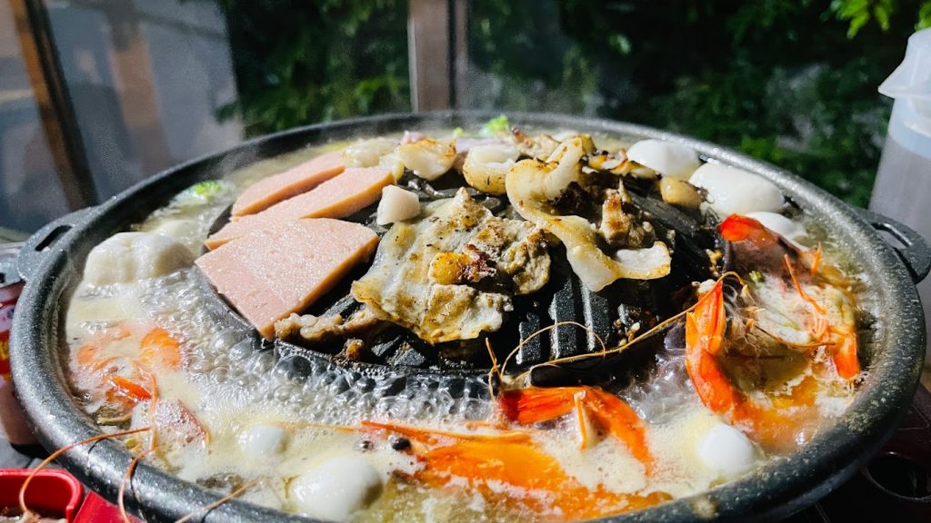 Best mookata in Singapore served with a variety of prawns, meat and vegetables on a hotpot hotplate